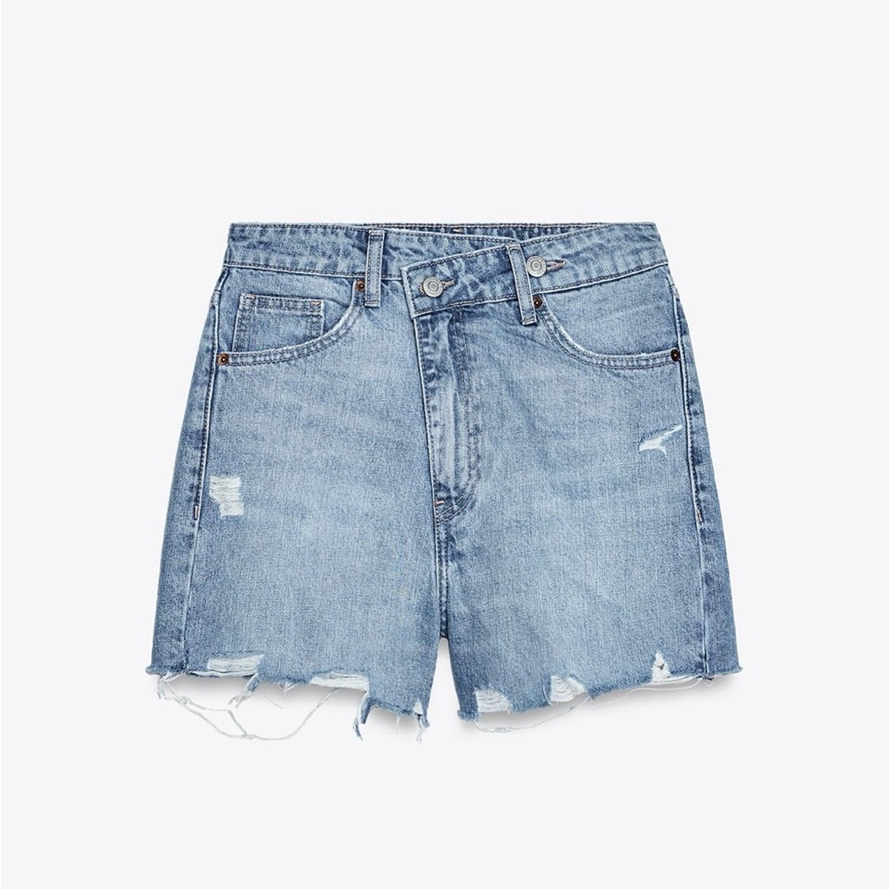 ZARA HIGH WAIST - MOM FIT - RIPPED TRF DENIM SHORTS